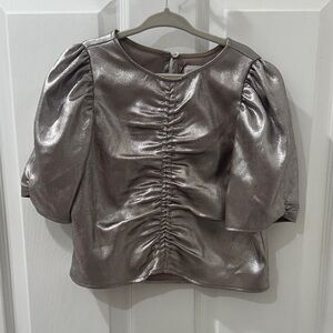 Zara NWT Girls Shimmering Silver Ruched Blouse